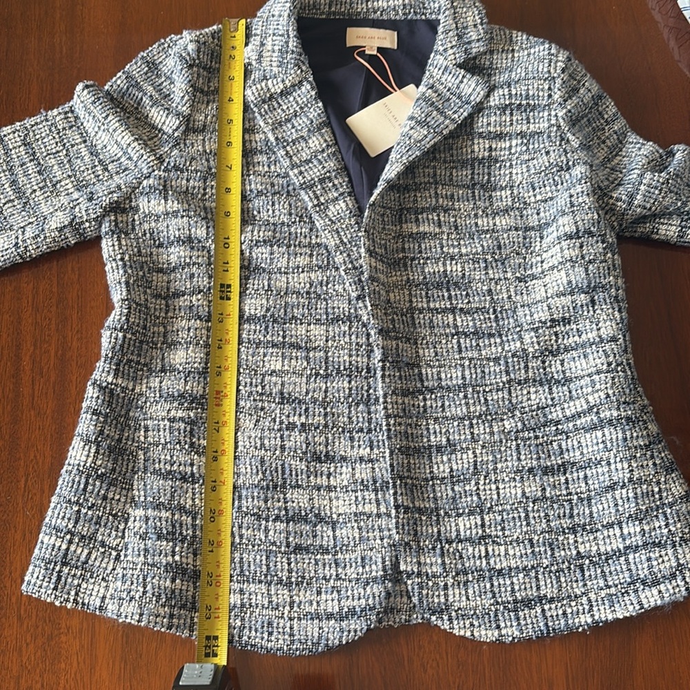 NWT Skies Are Blue Naurela Navy Blue Tweed Open Front Blazer- Size M - Picture 6 of 6